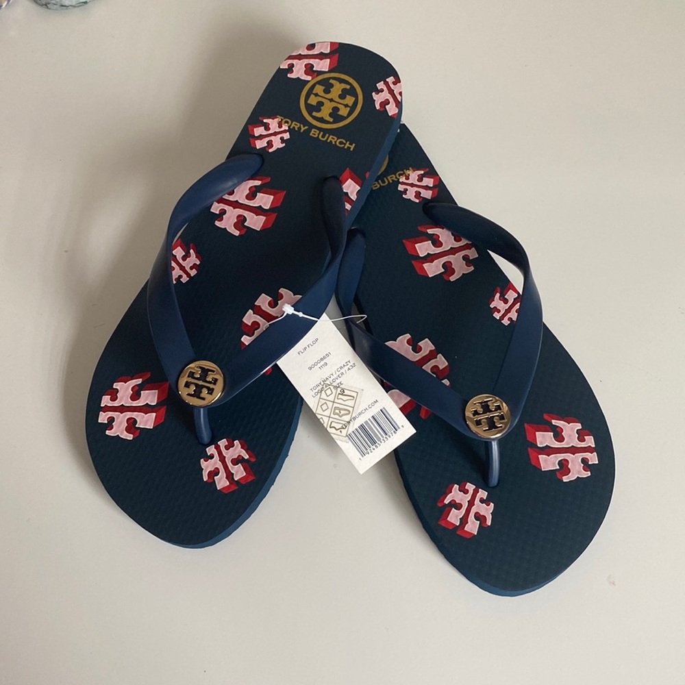NEW! Tory Burch Navy Flip Flops